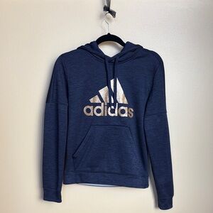 Adidas Woman's Dark Blue Hoodie with Gold Logo